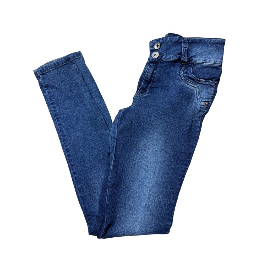 Maripily Jeans Womens Juniors 7 Medium Wash Blue Skinny Jeans w/ Zipper Detail